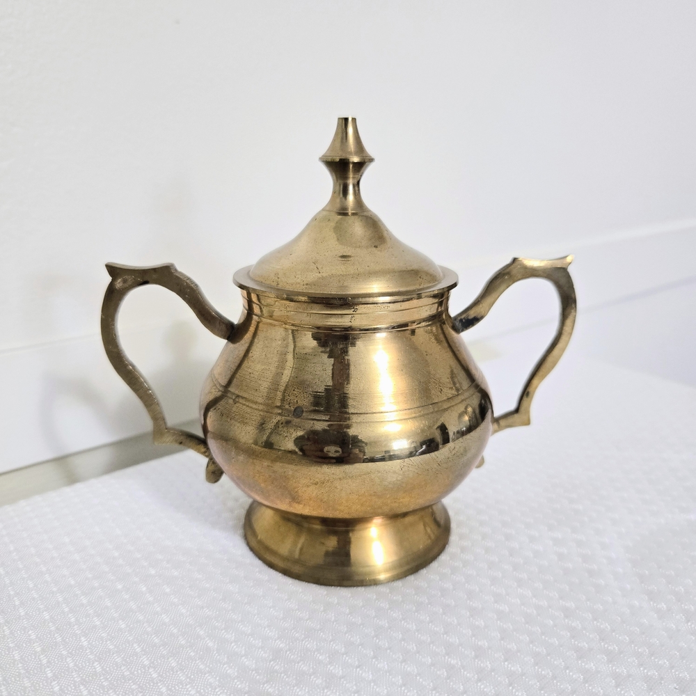 Commodore Brass Sugar Container W Lid Pedestal Double Handle